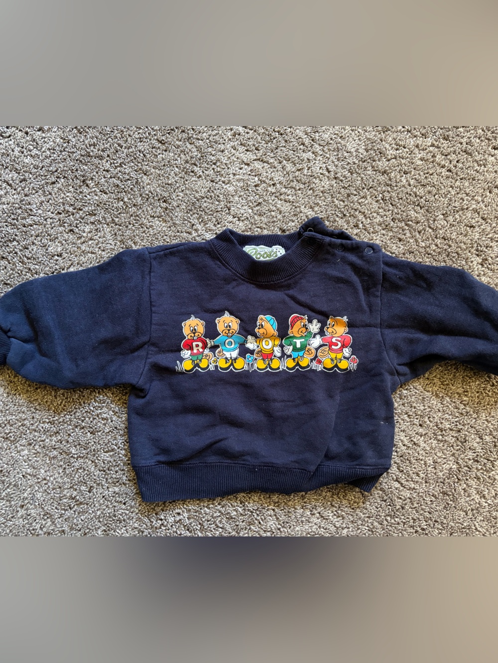 Roots Navy Crewneck Sweatshirt with Colorful Character Row